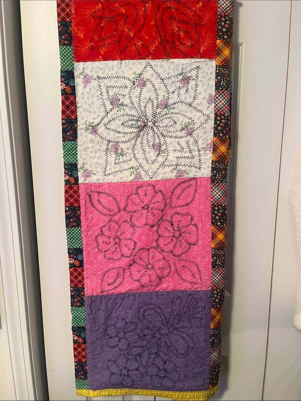 Handmade Colorful Quilted Wall Panel with Floral Motifs 53x59